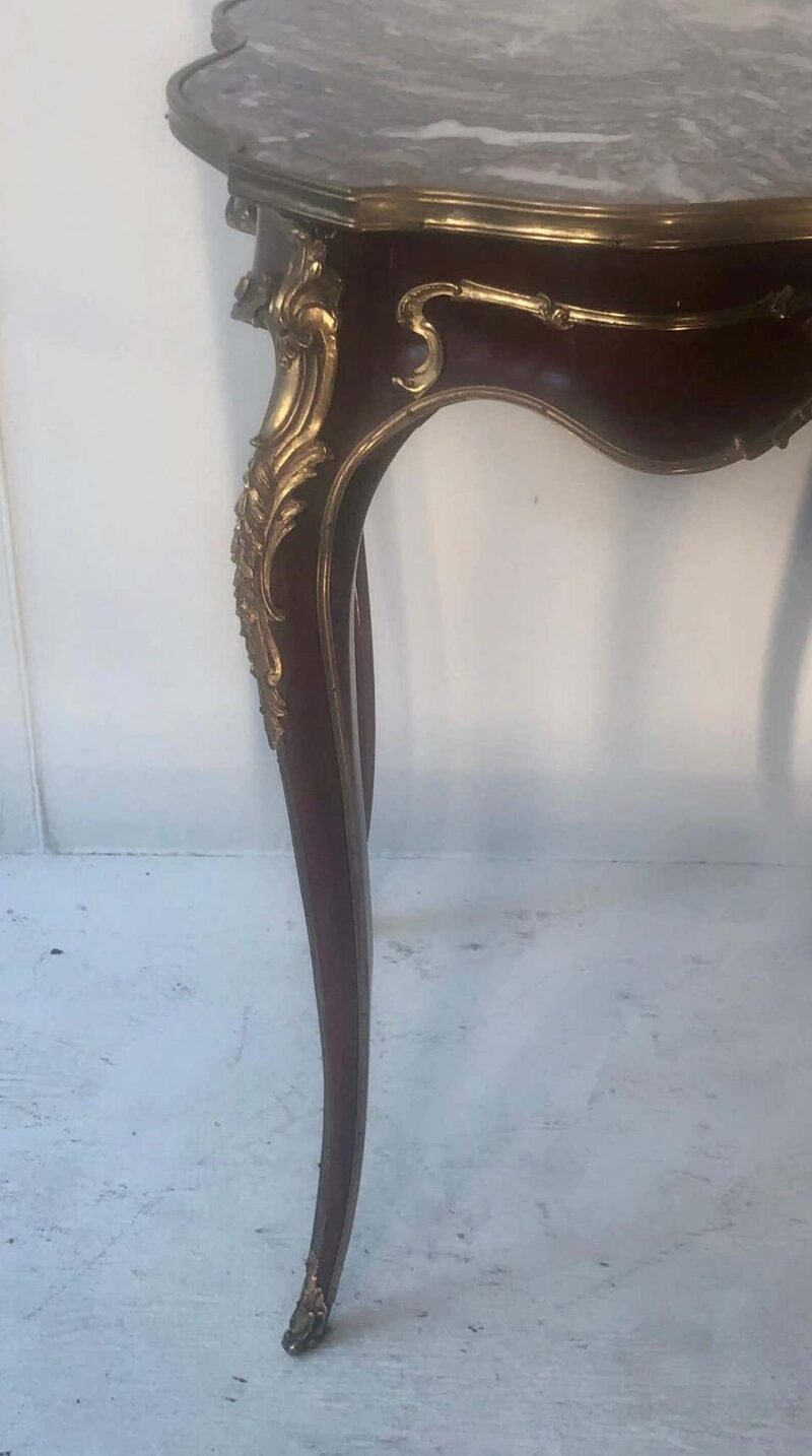Louis XV-Style Ormolu-Mounted Mahogany and Marble-Top Side Table - Image 4