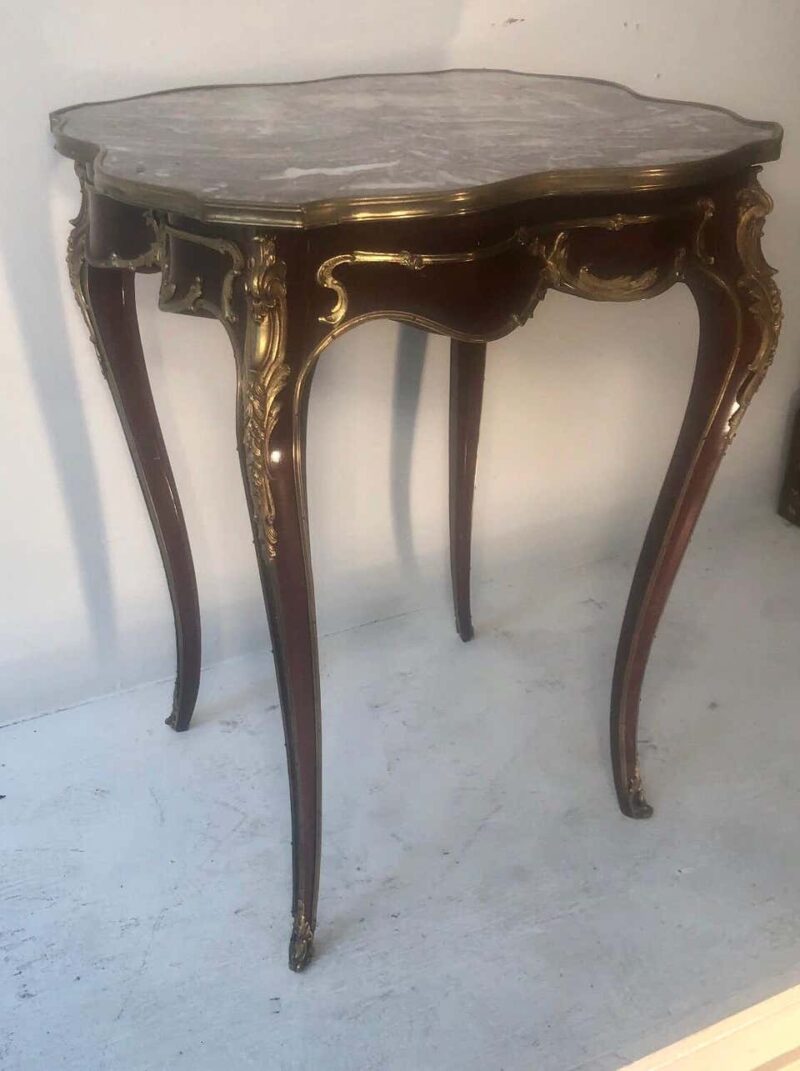 Louis XV-Style Ormolu-Mounted Mahogany and Marble-Top Side Table - Image 5