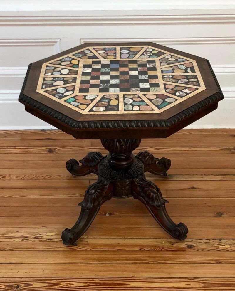19th Century Irish Specimen Marble-Top Rosewood Center Table or Chess Table - Image 8
