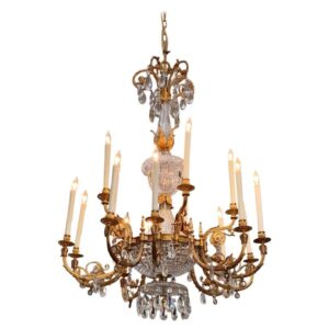 English Regency Bronze Doré & Crystal Gasolier / Chandelier, 19th Century