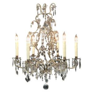 Italian Piedmont Chinoiserie Style Crystal and Tôle Chandelier, 19th Century