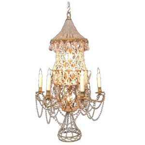 Italian Chinoiserie Pagoda Form Bronze & Crystal Chandelier, Early 20th C.